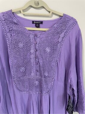 Roaman's Purple Crochet Yoke Button-Front Tunic